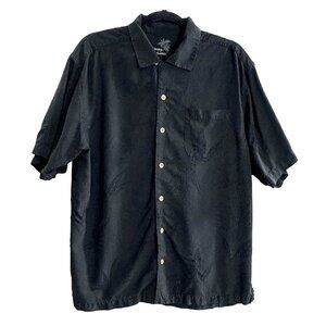 TOMMY BAHAMA Men Maui Border Silk Button Front Short Sleeve Shirt Sz L‎ Black